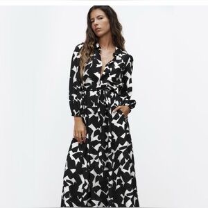 Zara Black & White Abstract Print Maxi Dress
